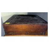 WOOD NOTIONS BOX W/ THREADS, NEEDLES, PINS, ETC