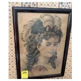 "KATE" FRAMED ANTIQUE PRINT 11"x15"