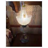 ELECTRIC CONVERTED OIL LAMP W/ ETCHED GLASS SHADE