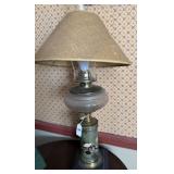 ANTIQUE OIL LAMP ELECTRIFIED - HAND PAINTED BASE