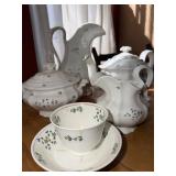 6PC CERAMIC WATER PITCHER, TEAPOT, CREAMER, SUGAR,
