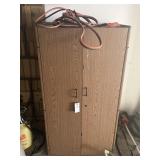 SMALL STORAGE CABINET & PAIR OF JUMPER CABLES