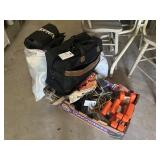 BOX OF FISHING BOUYS, BAG OF ASSTD HATS