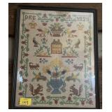 FRAMED CROSS STITCH SAMPLER DATED 1929
