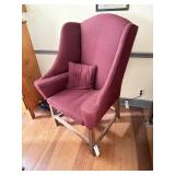 WOOD FRAME WOVEN SEAT UPHOLSTERED WING BACK CHAIR