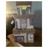 3 DECORATIVE BOXES & LOG CABIN STYLE COIN BANK