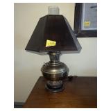 BRASS CONVERTED OIL LAMP W/ SHADE *WORKS*