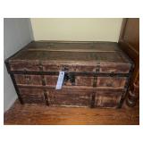 ANTIQUE FLAT TOP TRUNK W/ ASSORTED CLOTHING