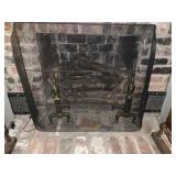 PAIR OF FIREPLACE ANDIRONS & FIRE SCREEN