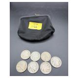 7 ASSORTED BUFFALO NICKELS IN VINTAGE COIN PURSE