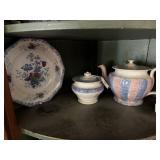 IRONSTONE TEAPOT, SUGAR BOWL, & PLATE