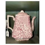RED & WHITE IRONSTONE TEA PITCHER CIRCA 1880s