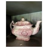 RED & WHITE IRONSTONE TEAPOT