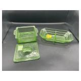 2PC GREEN DEPRESSION GLASS....