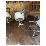 4 VINTAGE PLASTIC & IRON CHAIRS, CHAIR FRAME,