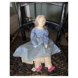 24" COMPOSITE HEAD, CLOTH BODY DOLL W/ BLUE DRESS