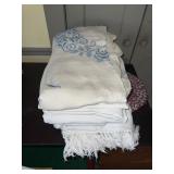 COLLECTION OF VINTAGE TABLE CLOTHS & COVERLETS