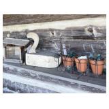 WIRE PLANT HOLDER, WOODEN SWAN, BIRD FEEDER