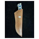 DAMASCUS FIXED BLADE KNIFE W/SHEATH - 8 1/4" - DAMASCUS FIXED BLADE KNIFE W/SHEATH - 8 1/4" -