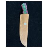 DAMASCUS FIXED BLADE KNIFE W/SHEATH - 8" - DAMASCUS FIXED BLADE KNIFE W/SHEATH - 8" -