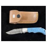 DAMASCUS FOLDING LOCK BLADE KNIFE W/SHEATH DAMASCUS FOLDING LOCK BLADE KNIFE W/SHEATH