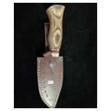 DAMASCUS FIXED BLADE KNIFE W/SHEATH - 9" - DAMASCUS FIXED BLADE KNIFE W/SHEATH - 9" -