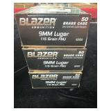 150 ROUNDS BLAZER 9 MM LUGER AMMUNITION - 150 ROUNDS BLAZER 9 MM LUGER AMMUNITION -