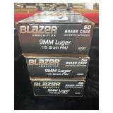 150 ROUNDS BLAZER 9 MM LUGER AMMUNITION - 150 ROUNDS BLAZER 9 MM LUGER AMMUNITION -