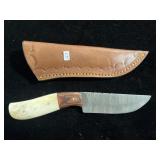 DAMASCUS FIXED BLADE KNIFE W/SHEATH - 8" - DAMASCUS FIXED BLADE KNIFE W/SHEATH - 8" -