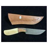 DAMASCUS FIXED BLADE KNIFE W/SHEATH - 8" - DAMASCUS FIXED BLADE KNIFE W/SHEATH - 8" -