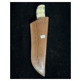 DAMASCUS FIXED BLADE KNIFE W/SHEATH - 7 3/4" - DAMASCUS FIXED BLADE KNIFE W/SHEATH - 7 3/4" -