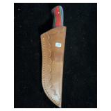 DAMASCUS FIXED BLADE KNIFE W/SHEATH - 8 1/2" - DAMASCUS FIXED BLADE KNIFE W/SHEATH - 8 1/2" -