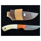 DAMASCUS FIXED BLADE KNIFE W/SHEATH - 7 1/2" - DAMASCUS FIXED BLADE KNIFE W/SHEATH - 7 1/2" -