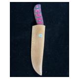 DAMASCUS FIXED BLADE KNIFE W/SHEATH - 8" - DAMASCUS FIXED BLADE KNIFE W/SHEATH - 8" -