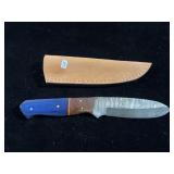 DAMASCUS FIXED BLADE KNIFE W/SHEATH - 9" - DAMASCUS FIXED BLADE KNIFE W/SHEATH - 9" -