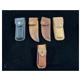 (5) ASSORTED LEATHER KNIFE SHEATHS (5) ASSORTED LEATHER KNIFE SHEATHS