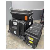 4 EMPTY PLASTIC BINS - 1 LARGE, 3 MEDIUM