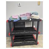 3 SHELF CRAFTSMAN RACK W/ ASSORTED TOWELS