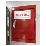 RED METAL WALL CABINET W/ 2 ADJUSTABLE SHELVES