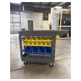 RUBBERMAID ROLLING CART W/ PART BINS