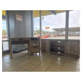 DESK WITH MATCHING TV STAND (DESK HAS SOME DAMAGE)