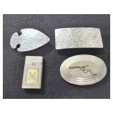3 BELT BUCKLES AND "EAGLE" CIGARETTE LIGHTER