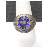 STERLING SILVER USN RING - SIZE: 10 - 14.5 GRAMS