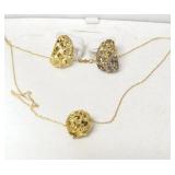 10K GOLD BASKET WEAVE BALL PENDANT, CHAIN AND