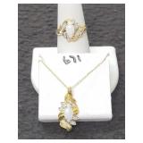 10K GOLD OPAL & DIAMOND RING AND NECKLACE SET -
