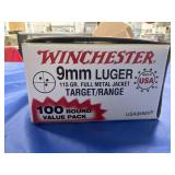 100 ROUNDS WINCHESTER 9 MM LUGER AMMO