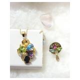 10K GOLD MULTI-STONE PENDANT AND NECKLACE WITH