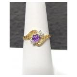 10K GOLD AND AMETHYST? RING - SIZE 7 - 2.1 GRAM
