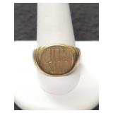 10K GOLD MANS SIGNET RING - "RRM" INITS ENGRAVED