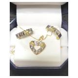 10K WHITE OVER YELLOW GOLD HEART NECKLACE AND